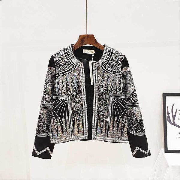 

new spring summer woman sequins jacket round neck long sleeve chic fashion coat bling embroidery vintage jacke 201013, Black;brown