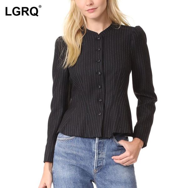 

women's jackets [lgrq] fit black striped slim jacket arrival round neck long sleeve women coat fashion tide autumn winter 2021 19d2659, Black;brown