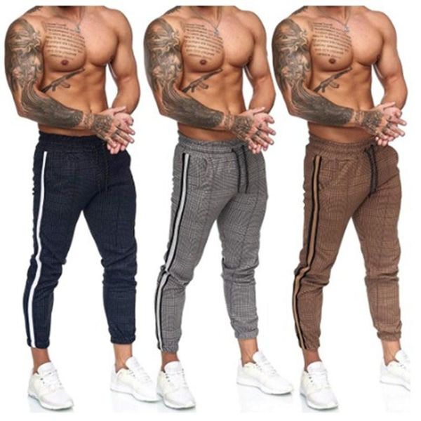 

men striped joggers pants 2021 brand new houndstooth slim fit sweatpants mens casual ankle-length trousers male fashion pants, Black