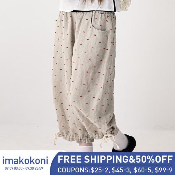 

women's pants & capris imakokoni original design linen polka dot wide-leg japanese casual loose summer 213311, Black;white