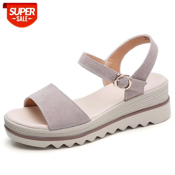 

summer sandals shoes women suede leather platform sandals shoes peep toe beach thick sole black female flat wedge #9a1k