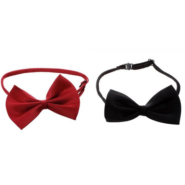 

dog apparel 2 pcs cat adjustable collar pet bow tie necktie puppy accessory cute, black & wine red