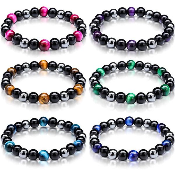 

beaded, strands tiger eye triple bracelet black obsidian beads crystal yoga charm jewelry