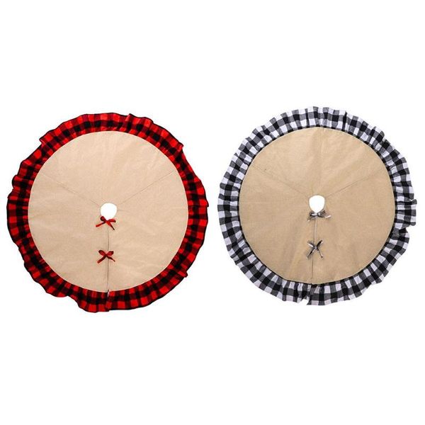 

christmas decorations creative linen red and black lattice tree skirt bottom apron xmas ornament background door mat carpet scene layout