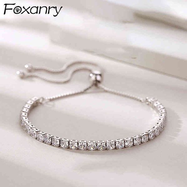 

foxanry adjustable 925 sterling silver bracelets for women party accessories trendy elegant sparkling zircon bride jewelry, Golden;silver