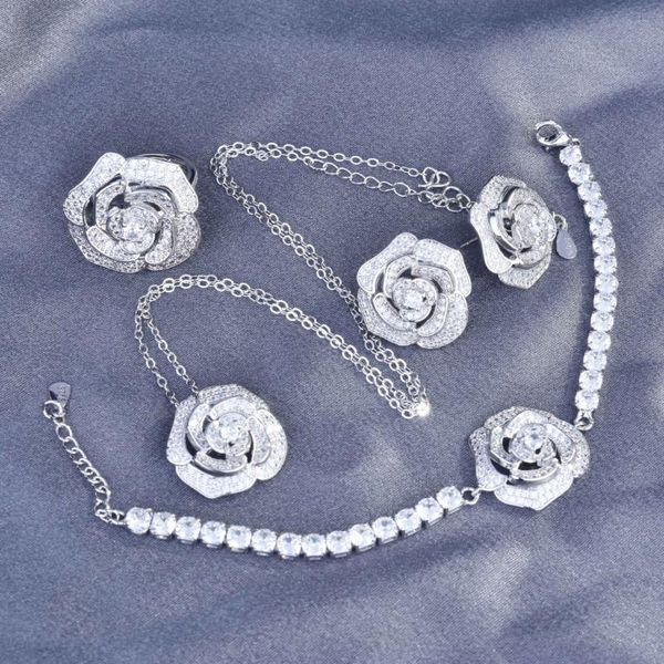 

earrings & necklace 2021 trend pure 925 sterling silver jewelry sets for women luxury camellia flowers rings