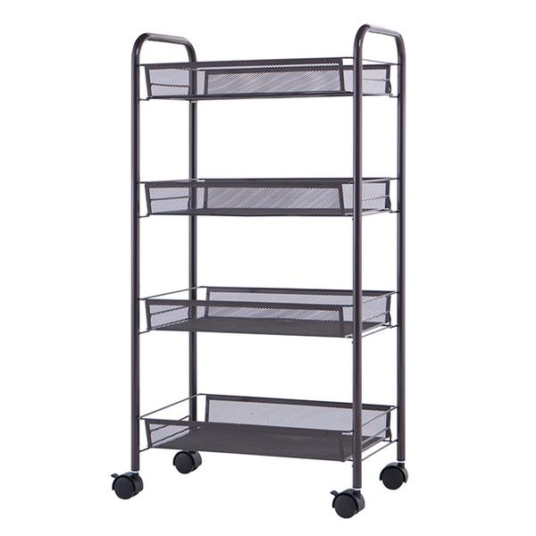 

hooks & rails 4-tier rolling cart mesh wire bathroom kitchen utility removable steel basket shelving trolley with hook