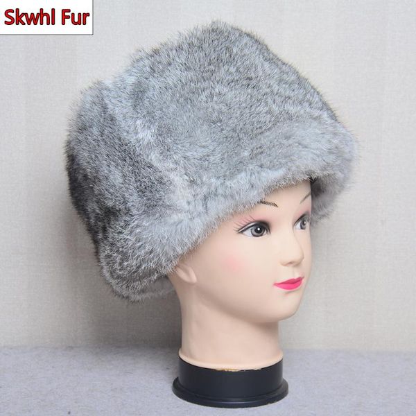 

beanie/skull caps women fur hat for winter warm natural real cap russian female headgear 2021 brand fashion beanies, Blue;gray