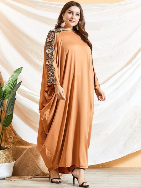 

loose arab elegant kaftan islamic fashion appliqued muslim dress clothing design women bat sleeve dubai abaya ecly, Black;gray