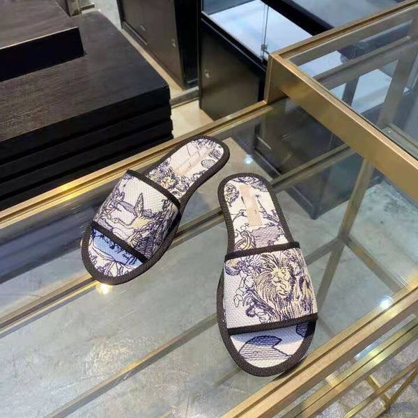 

tory sandals women's comfortable slippers leisure open toe flat shoes 2021 early spring electric embroidery pattern home interior print, Black