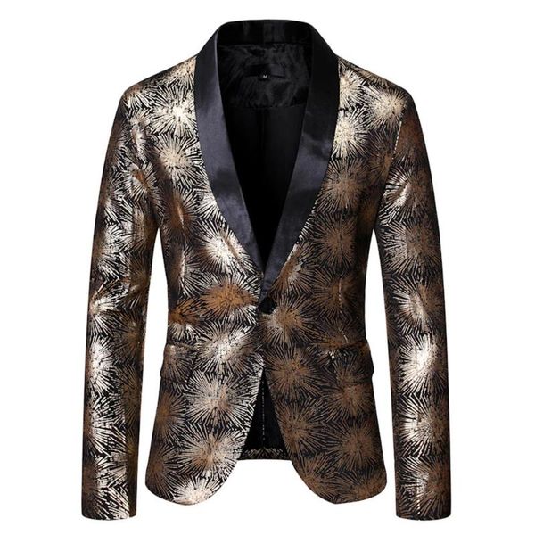 

men's suits & blazers gold jacquard bronzing floral blazer men mens patchwork one button jacket party stage singer costume homme, White;black