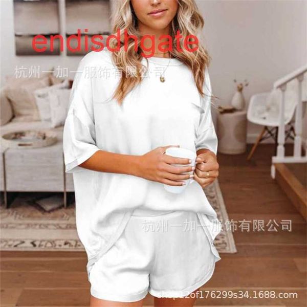 

factorydx7nsilk and summer new solid color 2021 spring like pajamas short sleeve shorts irregular two piece suit, Black;white