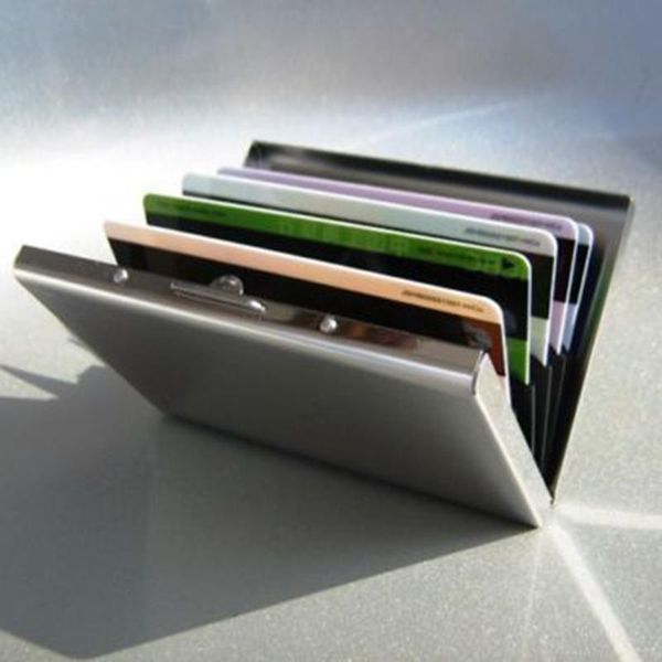 

card holders 1pc waterproof business id men stainless steel credit mini wallet holder pocket case box, Brown;gray