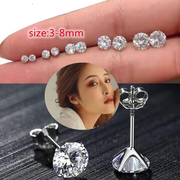 

stud 1pair mini stainless titanium steel needle cubic zirconia crystal ear bone earrings for men women 3/4/5/6/7/8mm, Golden;silver