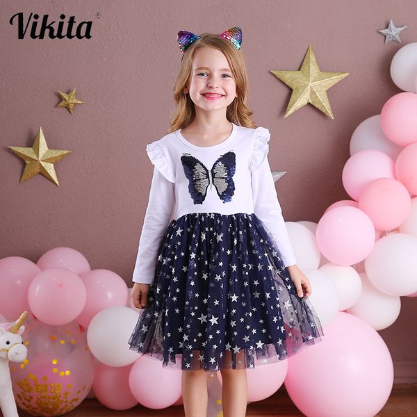 

vikita girl princess dress new autumn kid girls dress sequins sweet girls casual clothes butterfly costumes children clothing 210225, Red;yellow