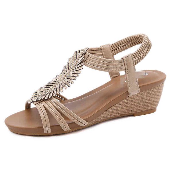 

casual slope heel sandals women's summer roman shoes women's sandals thick soled large size slim versatile flower diamond women&#0, Black