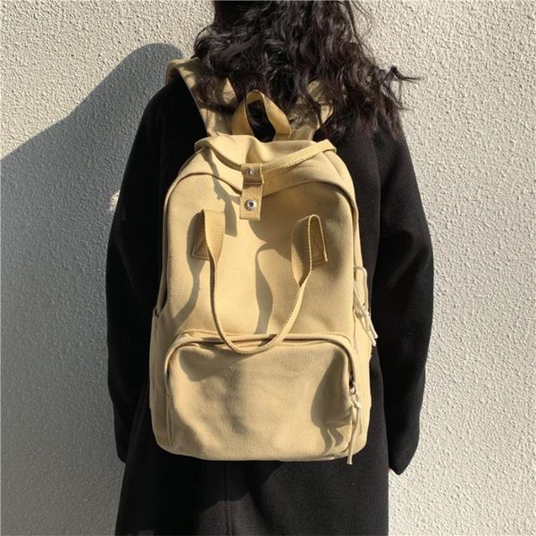 

outdoor bags canvas backpack women solid color high capacity travel bag female 2021 waterproof school book mochila feminina