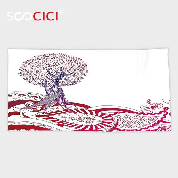 

towel custom microfiber ultra soft bath/hand towel,abstract detailed hand drawn tree swirls henna style landscape fantasy dreamy