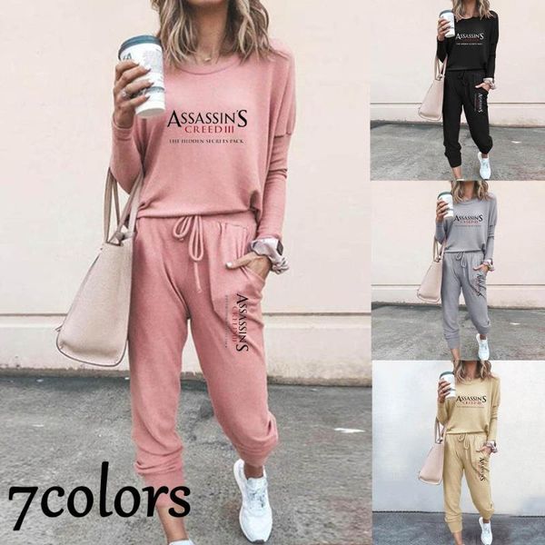 

women's hoodies & sweatshirts tracksuit 2021 shrink sleeves + jogging pants 2 piece sets assassin's game printed female homewear, Black