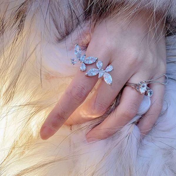 

small romantic double butterfly light luxury ring spring and summer fresh index finger exaggerated net red 4jzh, Golden;silver