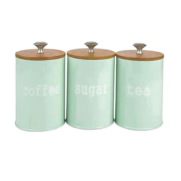 

storage bottles & jars 3pcs wood lid iron airtight canister kitchen container x7je