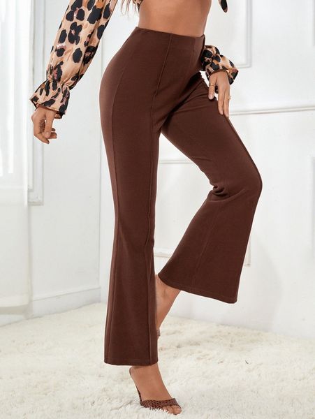

seam detail flare leg pants 563q#, Black;white
