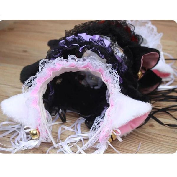 

women girls maid gothic lolita lace bow cat ears ribbon headbands headwear anime cosplay hair accessories headwrap