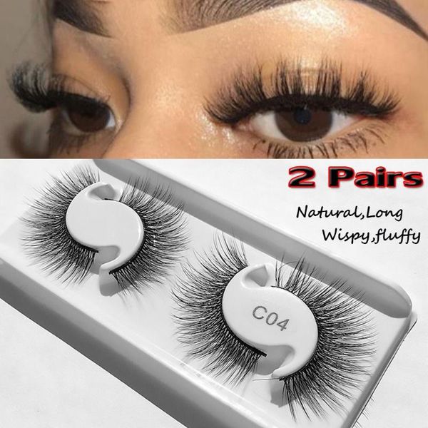 

false eyelashes 2pairs 3d faux mink fluffy soft eye extension lashes wispy volume natural reusable makeup tools