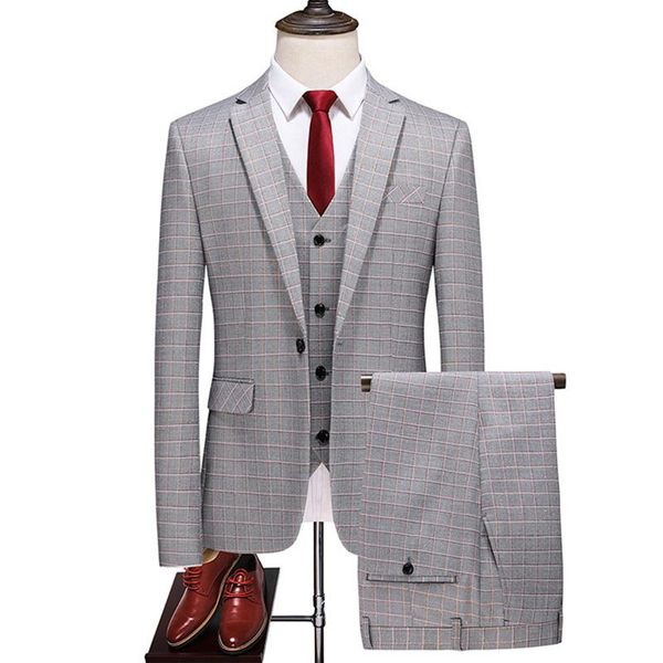 

men's suits & blazers ( jacket + vest pants ) men's premium brand formal business plaid suit three piece set groom wedding dress ma, White;black