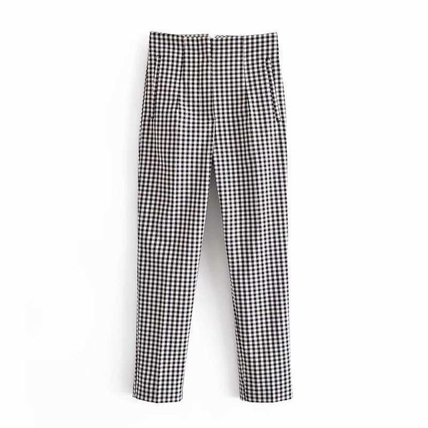 

vintage women plaid hight-waist pants casual woman fashion checkered trousers chic lady pantalon pour femme 210709, Black;white