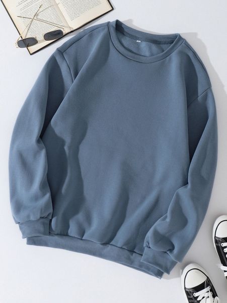 

solid drop shoulder thermal lined sweatshirt p9is#, White;black