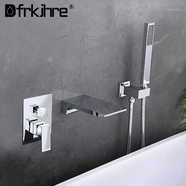 

bathroom tub faucet waterfall spout single handle mixer tap with handshower wall mounted bath bathtub water sink faucets1
