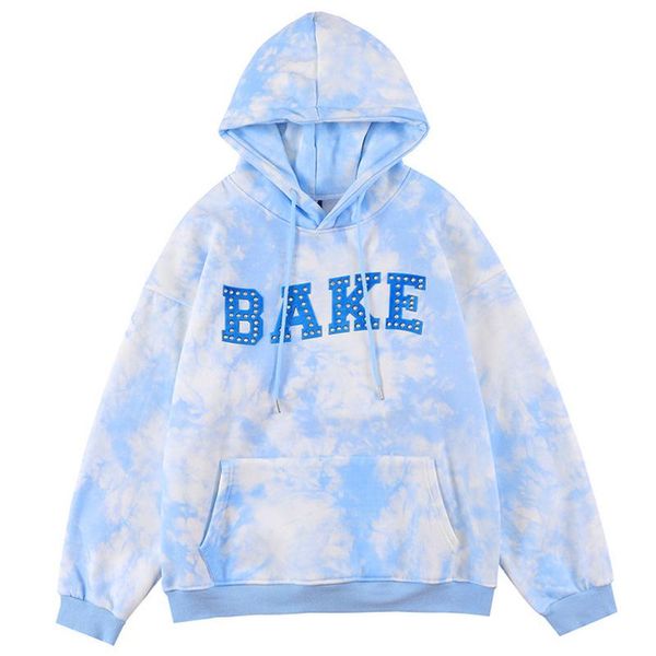 

men's hoodies & sweatshirts men harajuku tie dye rhinestone letter print fleece hoodie coat winter oversized cotton retro thick warm, Black