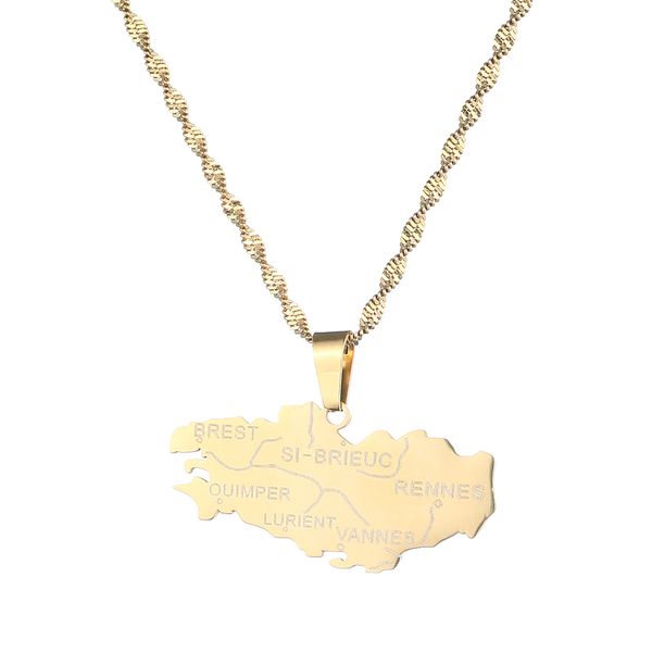 

stainless steel bretagne map necklace breizh llydaw brittany france map pendant jewelry, Silver