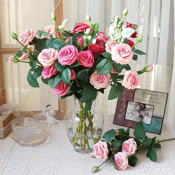 

decorative flowers & wreaths 7 pieces of artificial long-branched rose silk cloth wedding home decoration valentine's day gift diy pogr