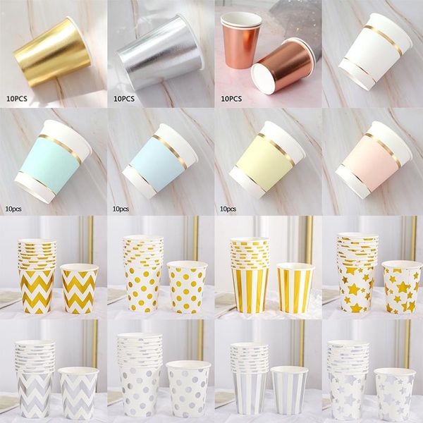 

disposable dinnerware 10 pieces of gold cup party paper tableware birthday dinner plate polka dot striped