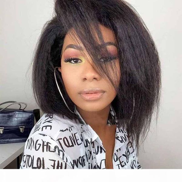 

human hair lace front wigs brazilian kinky straight bob wigs 13x6 t type wig pre plucked remy wigs for black women, Black;brown