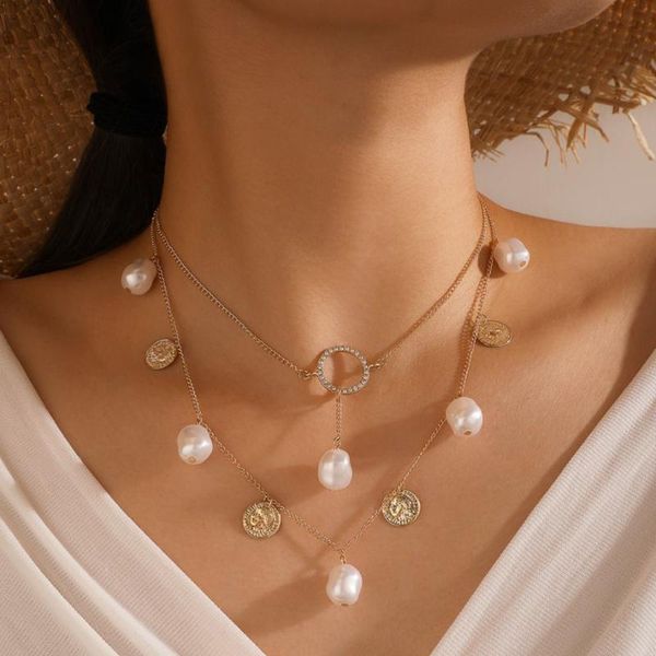 

pendant necklaces gold color choker necklace for women 2 layers big pearl sequin chain & pendants velvet chokers fashion jewelry, Silver