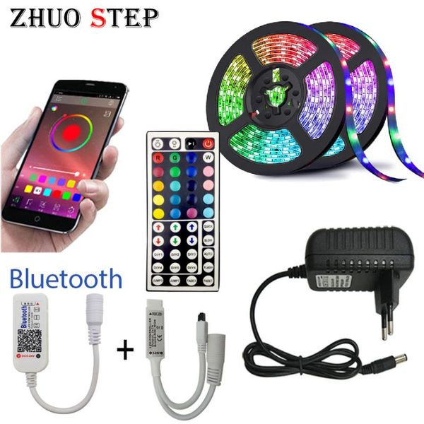 

led strip lights bluetooth rgb 10m 15m smd flexible ribbon fita tape diode dc 12v control adapter