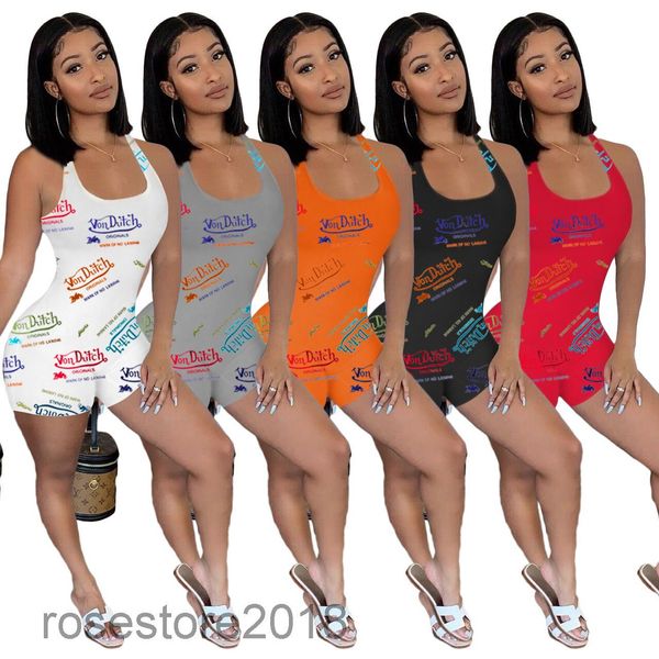 

women jumpsuit 2021 summer new designer fashion women's u neck letter printed vest shorts onesies solid color casual slim sleeveless ro, Black;white