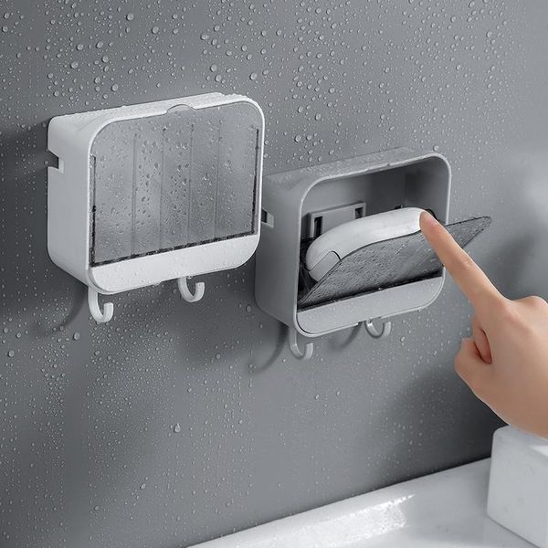 

soap dishes box wall-mounted drain perforated household bathroom storage rack with lid holder