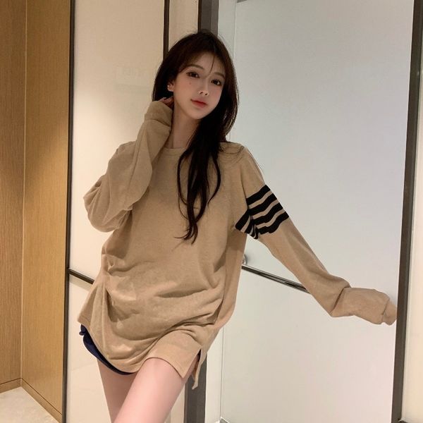

women's jackets early autumn hoodies women girls released medium-long sleeve shirt long stripe female light k5gy, Black;brown