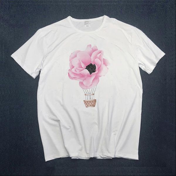 

women womens t shirts shirt short sleeve round neck casual flower print fashion aesthetics vogue korean style clothes, White