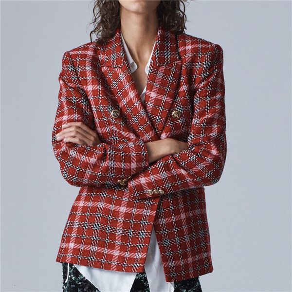 

2021 new office ladies plaid women tweed causal long sleeve autumn winter coat jacket pocket female suit blazer 8f6v, White;black