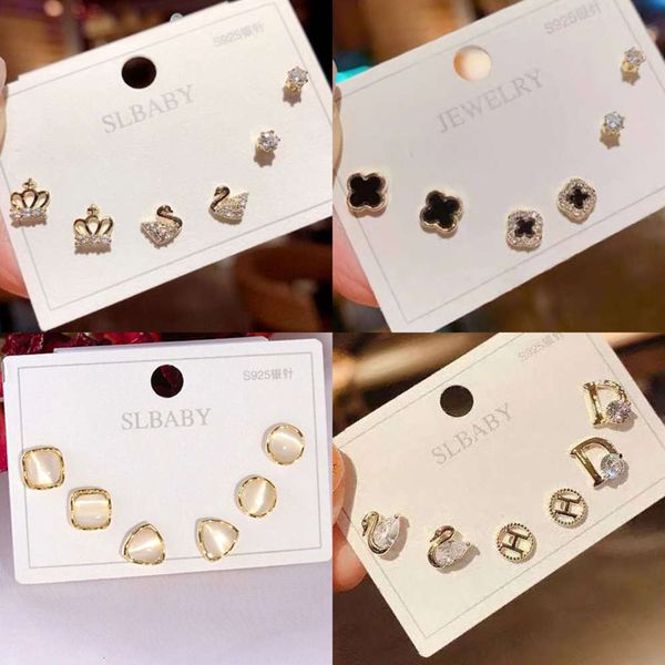 

(3 pairs) simple swan temperament rhinestone female earrings opal earrings