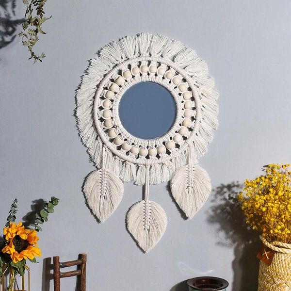 

mirrors mirror decoration woven handmade cotton thread wooden beads tapestry bedroom warm wall hangings