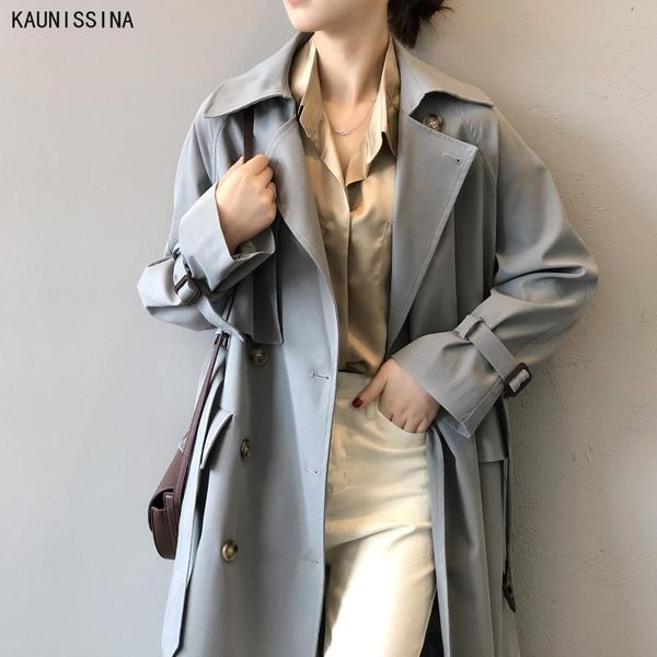

new spring autumn long trench coat turn-down collar double-breasted chic streetwear windbreaker coat fashion lady outerwear, Tan;black
