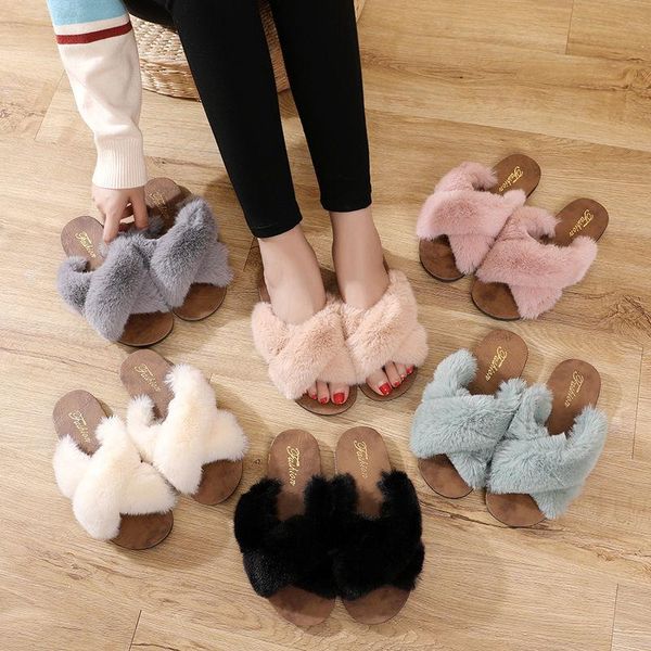 

slippers shoes women autumn winter flat sandalias mujer, Black