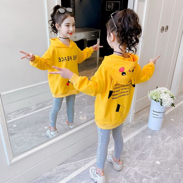 

2020 new fashion big girls sports suits hoodie collar letter clothing set teenage spring autumn tracksuit kids yellow sportswear, White