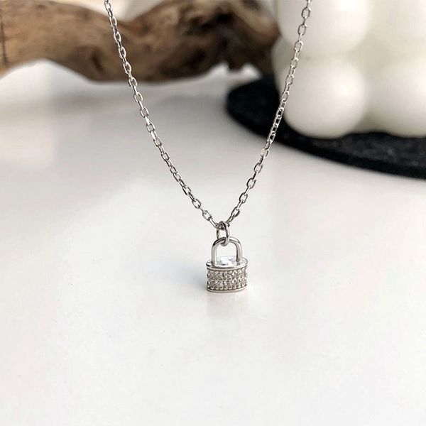 

925 sterling silver necklace small lock pendant necklace for women 18k gold choker necklace zircon fine jewelry wedding party q0531